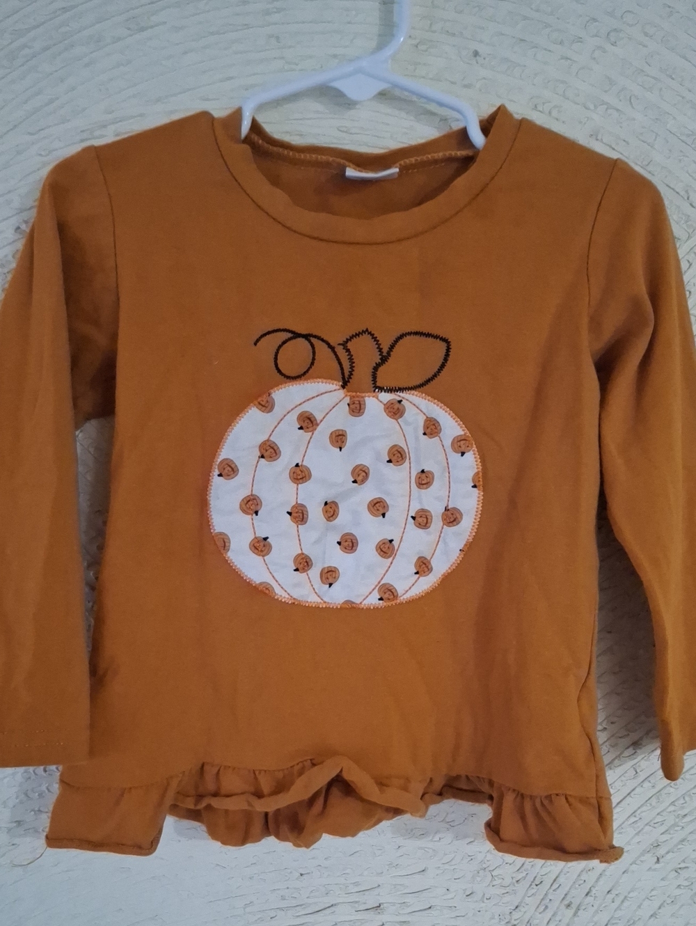 Kids Pumpkin Applique Long-Sleeve Top - Orange